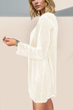 Double Take Wave Contrast Trim V-Neck Zip Up Long Sleeve Mini Dress - Trendsi