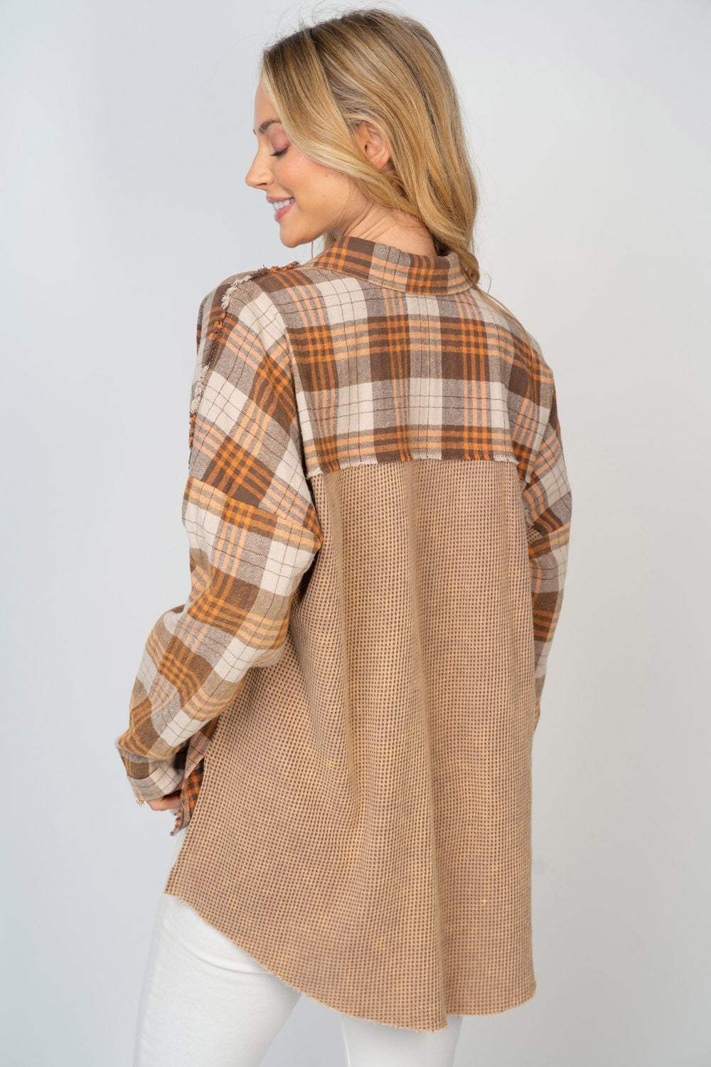 White Birch Full Size Contrast Plaid Button Down Shirt - Trendsi - Flyclothing LLC