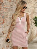 Striped Button Front Wide Strap Tank Dress - Trendsi - Flyclothing LLC