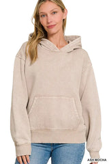 Zenana Fleece Acid Wash Kangaroo Pocket Hoodie - Trendsi - Flyclothing LLC