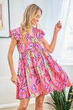 First Love Full Size Printed Ruffle Cap Sleeve Tiered Dress - Trendsi