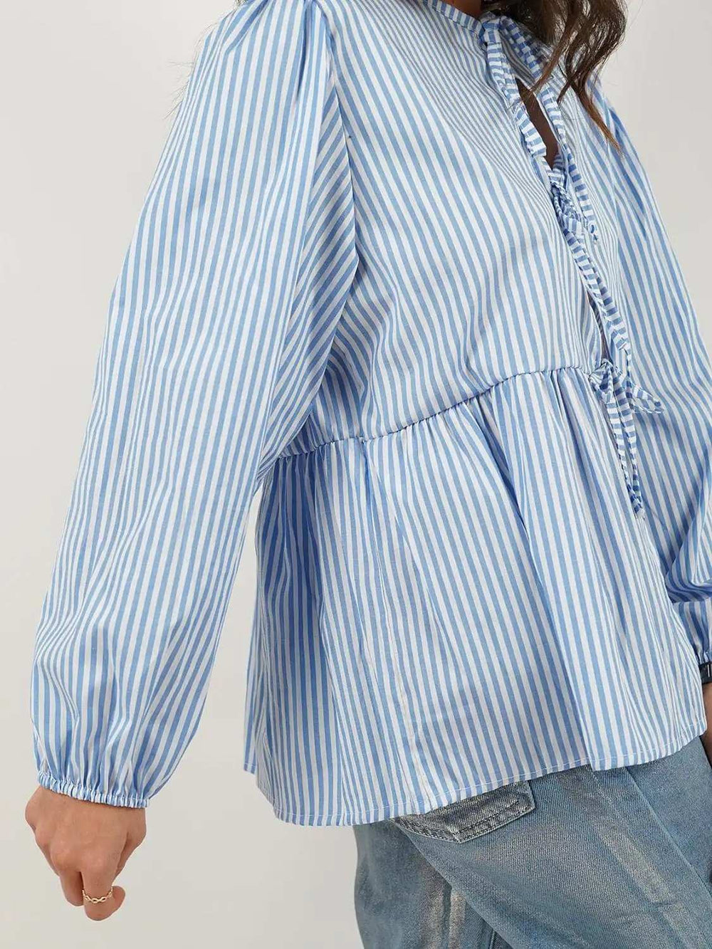 Tied Round Neck Long Sleeve Blouse - Trendsi - Flyclothing LLC
