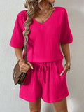 V-Neck Half Sleeve Top and Shorts Set - Trendsi - Flyclothing LLC