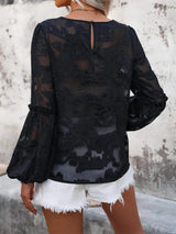 Round Neck Balloon Sleeve Blouse - Trendsi - Flyclothing LLC