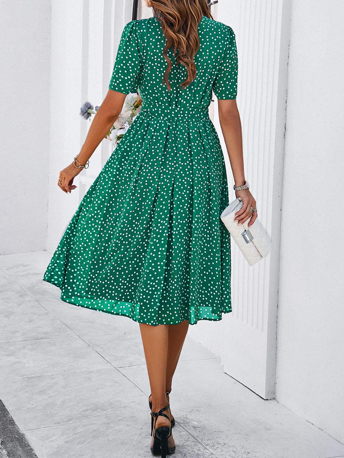 Printed Round Neck Short Sleeve Dress - Trendsi - Flyclothing LLC