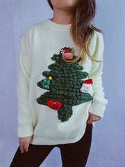 Christmas Tree Round Neck Long Sleeve Sweater - Trendsi