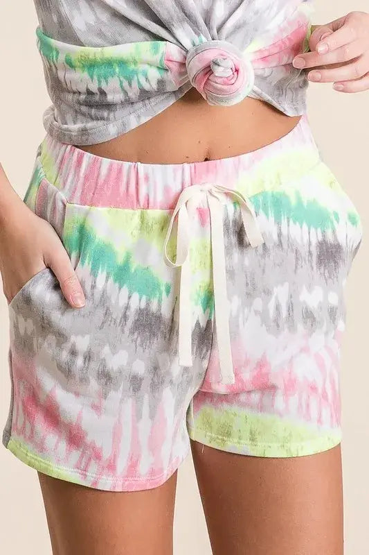 BiBi Tie Dye Print Shorts With Twill Tape Drawstring - Trendsi - Flyclothing LLC