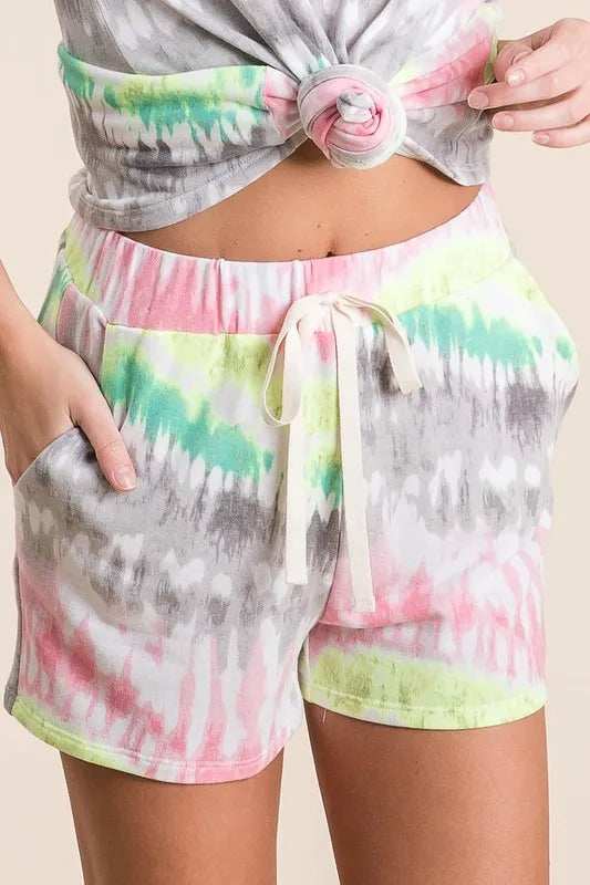 BiBi Tie Dye Print Shorts With Twill Tape Drawstring - Trendsi - Flyclothing LLC