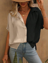 Contrast Collared Neck Short Sleeve Shirt - Trendsi - Flyclothing LLC