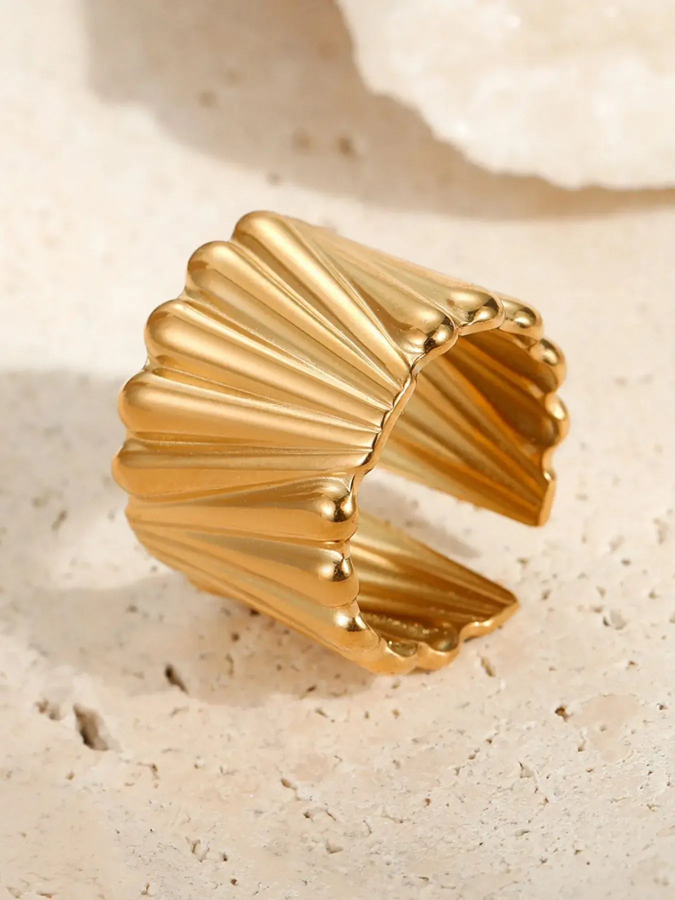 18K Gold-Plated Wide Band Statement Ring - Trendsi - Flyclothing LLC