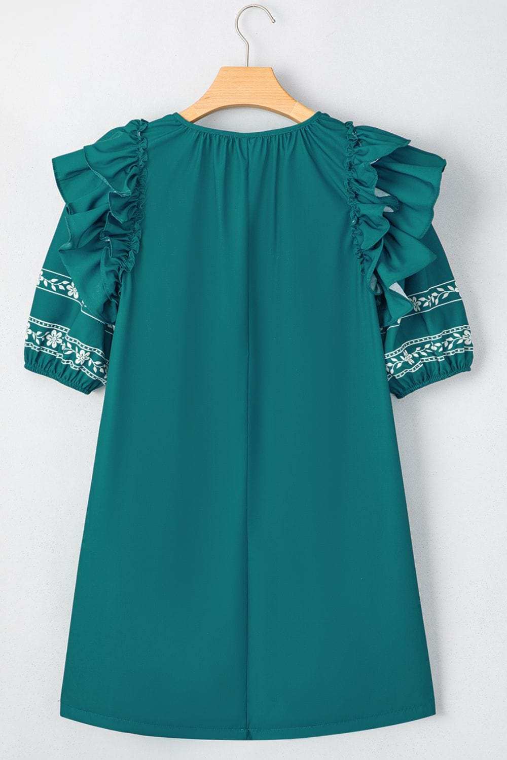 Floral Ruffle Puff Sleeve Tie Neck Mini Dress - Trendsi - Flyclothing LLC