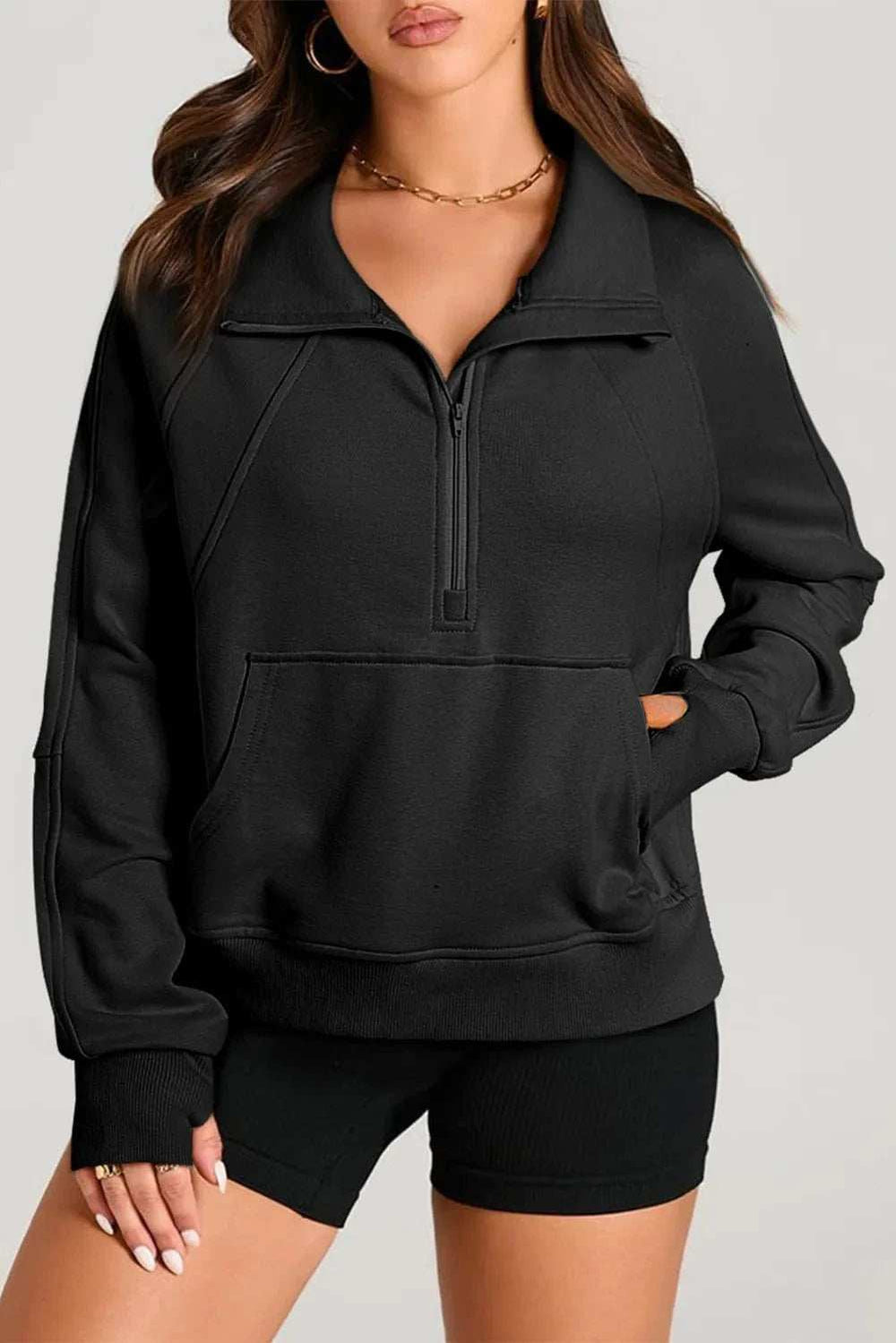 Half Zip Long Sleeve Sweatshirt - Trendsi - Flyclothing LLC
