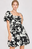 Umgee Full Size Two Tone Floral Print Babydoll Dress Plus Size - Trendsi