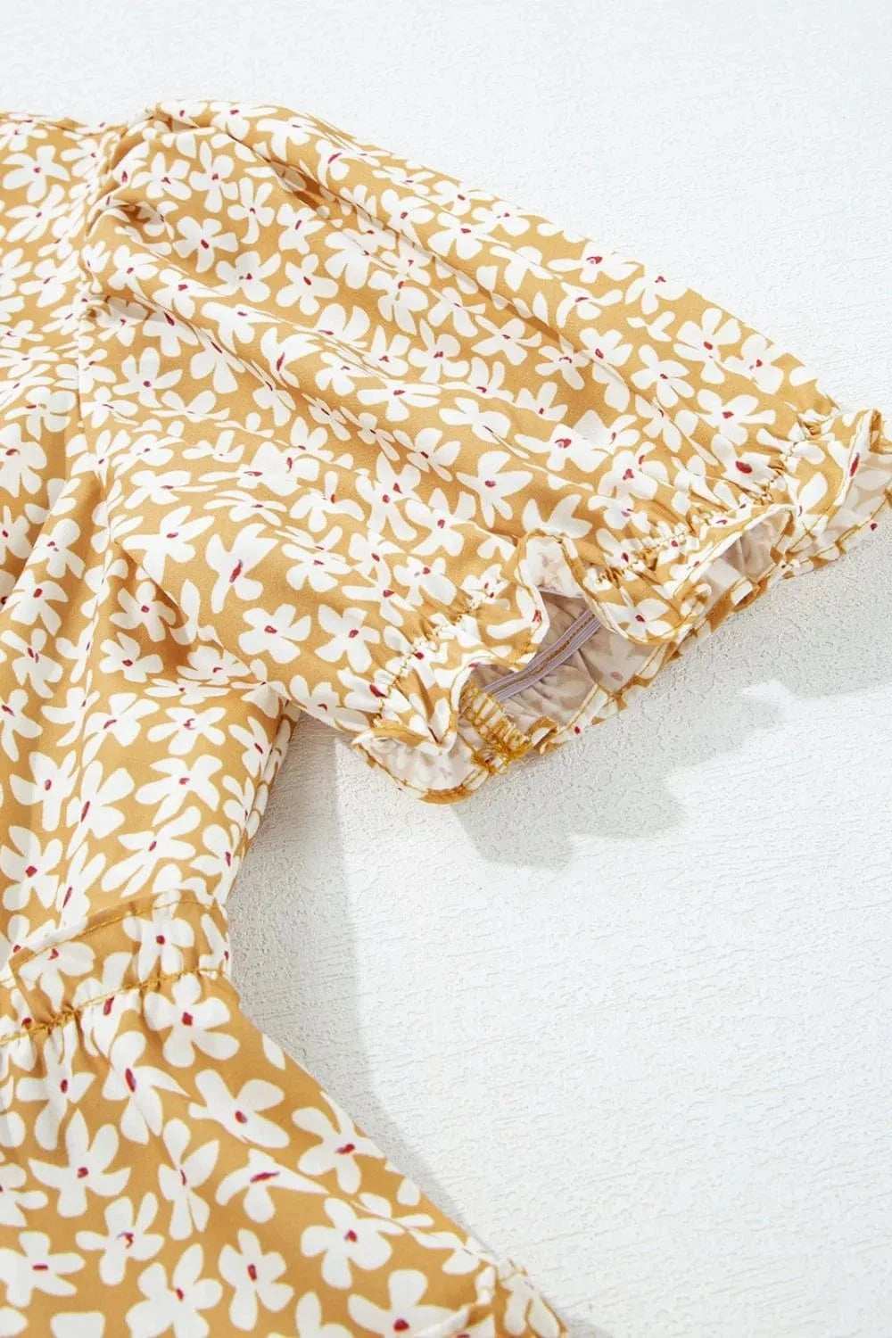 Floral Short Sleeve Surplice Frilly Tiered Mini Dress - Trendsi - Flyclothing LLC