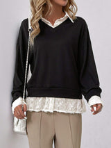 Perfee Faux Layered Contrast Long Sleeve Sweatshirt - Trendsi - Flyclothing LLC