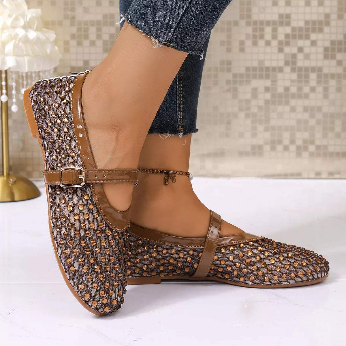 Sparkling Mesh Mary Jane Sneakers - Trendsi - Flyclothing LLC