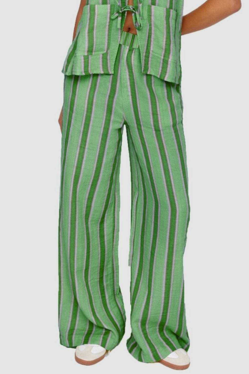 Tied Front Striped Top and Pants Set - Trendsi - Flyclothing LLC