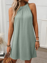 Textured Grecian Neck Mini Dress - Trendsi - Flyclothing LLC