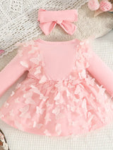 Children's Butterfly Decor Flower Applique Dress with Headband - Trendsi - Flyclothing LLC