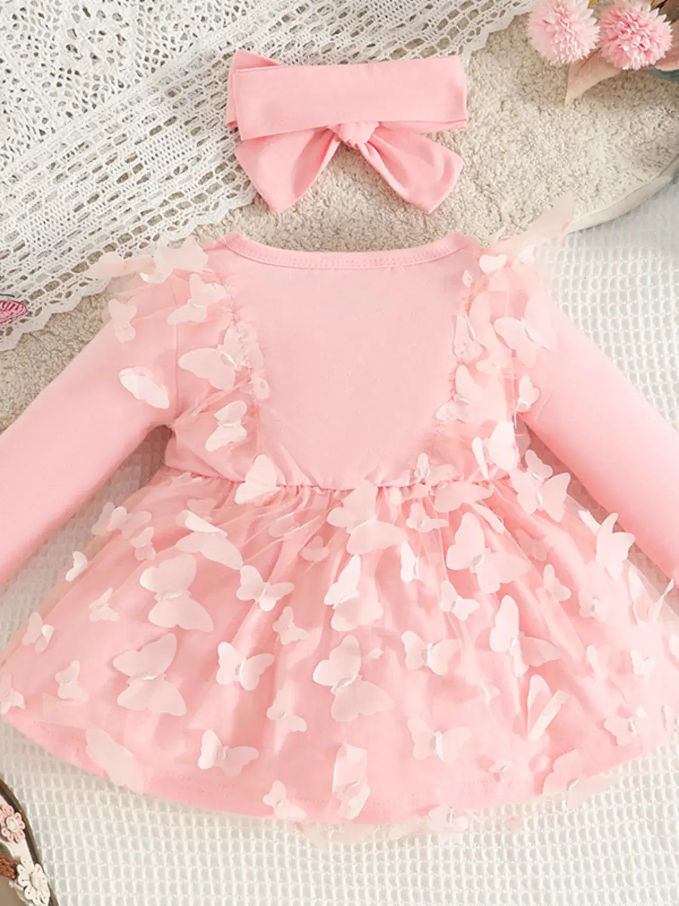 Children's Butterfly Decor Flower Applique Dress with Headband - Trendsi - Flyclothing LLC