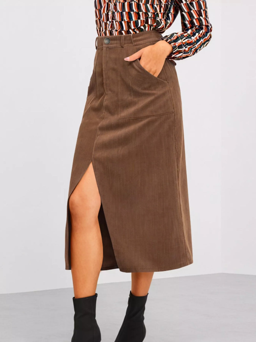 Front Slit Shift High Waist Midi Skirt - Trendsi - Flyclothing LLC