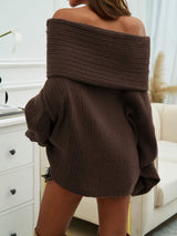 Off-Shoulder Extra-Long Sleeve Sweater - Trendsi - Flyclothing LLC
