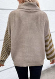 Striped & Checkered Turtleneck Dropped Shoulder Sweater - Trendsi - Flyclothing LLC