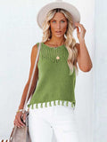 Cutout Tassel Round Neck Tank - Trendsi - Flyclothing LLC