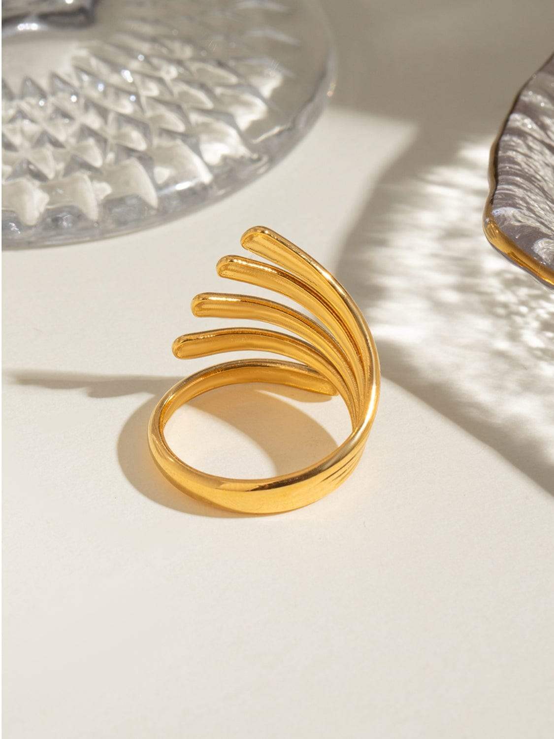 18K Gold-Plated Stainless Steel Irregular Lines Open Ring - Trendsi - Flyclothing LLC