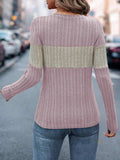 Color Block Round Neck Long Sleeve Top - Trendsi - Flyclothing LLC