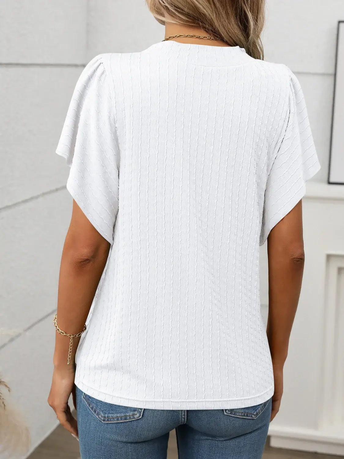 Round Neck Flutter Sleeve T-Shirt - Trendsi - Flyclothing LLC