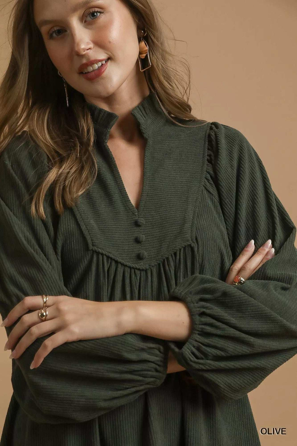 Umgee Corduroy Tiered Babydoll Dress - Trendsi - Flyclothing LLC