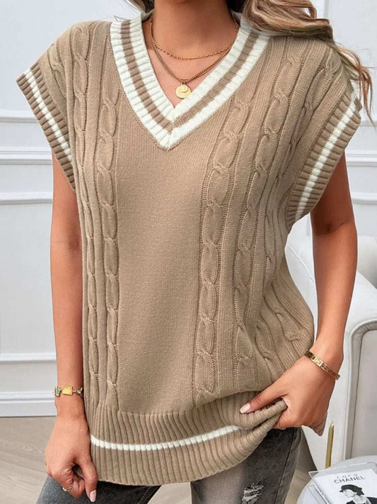 Cable-Knit V-Neck Sweater Vest - Trendsi - Flyclothing LLC
