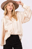SAGE + FIG Notched Long Sleeve Blouse - Trendsi - Flyclothing LLC