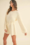MABLE Round Neck Long Sleeve Sweater Romper - Trendsi