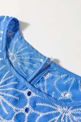 Eyelet Flower Embroidery Flounce Sleeve Blouse - Trendsi - Flyclothing LLC
