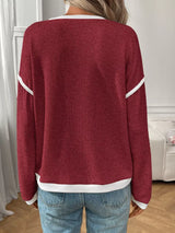 Ribbed Knit Contrast Trim Sweater - Trendsi - Flyclothing LLC