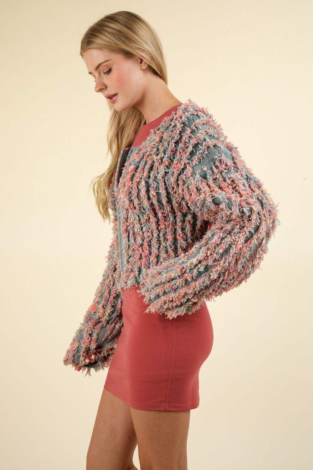 VERY J Shaggy Yarn Knit Zip Up Jacket - Trendsi - Flyclothing LLC