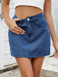 Solid Mini Denim Skirt - Trendsi