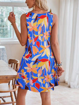 Lace Detail Printed V-Neck Sleeveless Dress - Trendsi - Flyclothing LLC
