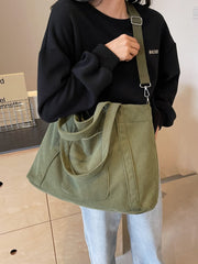 Corduroy Solid Large Tote Bag - Trendsi