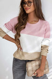 Color Block Waffle Knit Long Sleeve Top - Trendsi - Flyclothing LLC