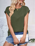 Textured Round Neck Cap Sleeve Blouse - Trendsi - Flyclothing LLC
