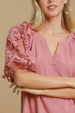 Umgee Full Size French Terry Boxy Cut Top with 3D Floral Sleeve Plus Size - Trendsi