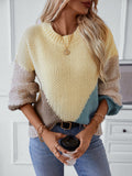 Color Block Round Neck Dropped Shoulder Sweater - Trendsi
