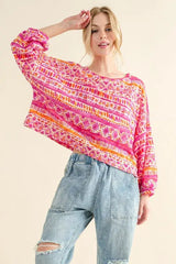 And The Why Cozy Textured Printed Casual Top - Trendsi - Flyclothing LLC