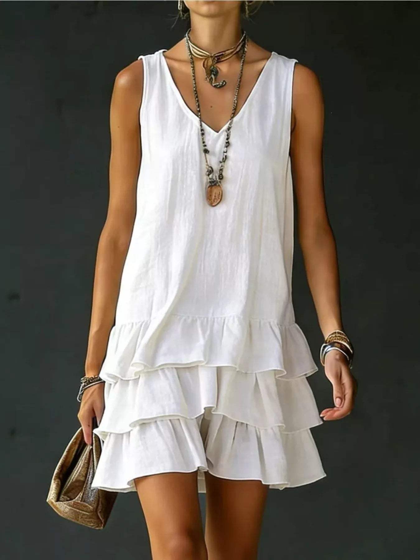 Full Size Ruffled Hem V-Neck Sleeveless Dress Plus Size - Trendsi - Flyclothing LLC