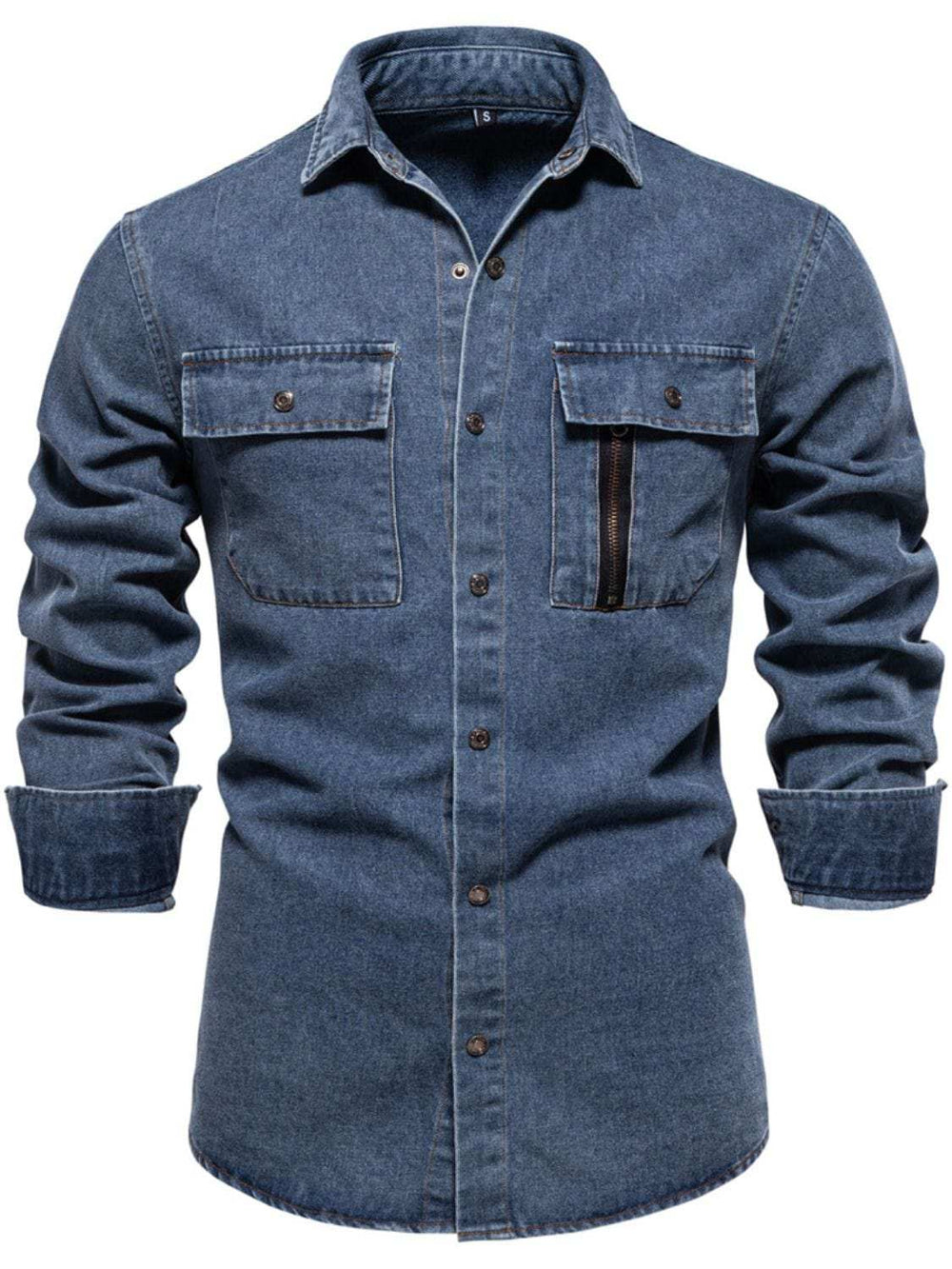 Men's Snap Down Long Sleeve Denim Shirt - Trendsi - Flyclothing LLC