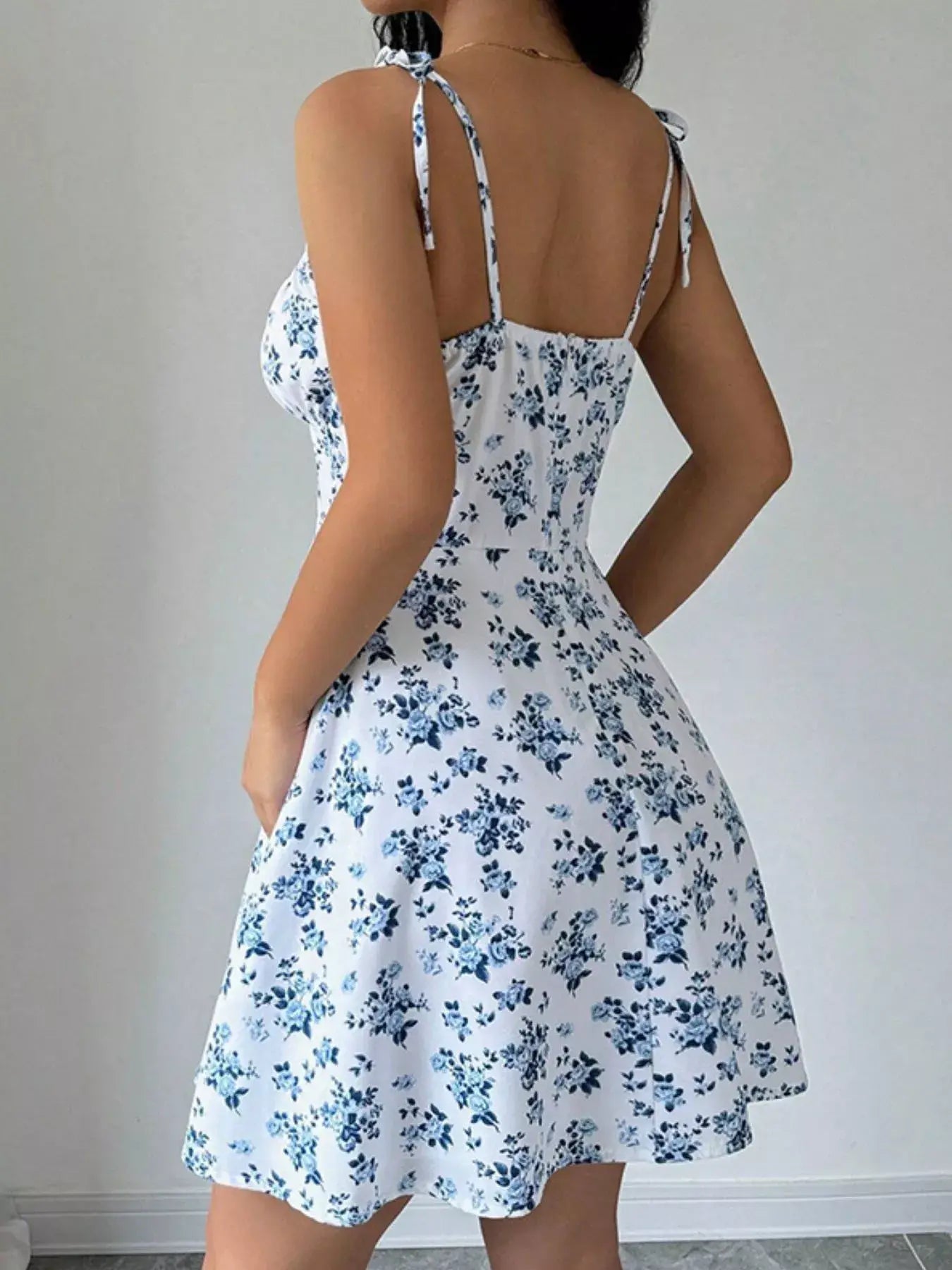 Floral Print Tie Strap Mini Dress - Trendsi - Flyclothing LLC