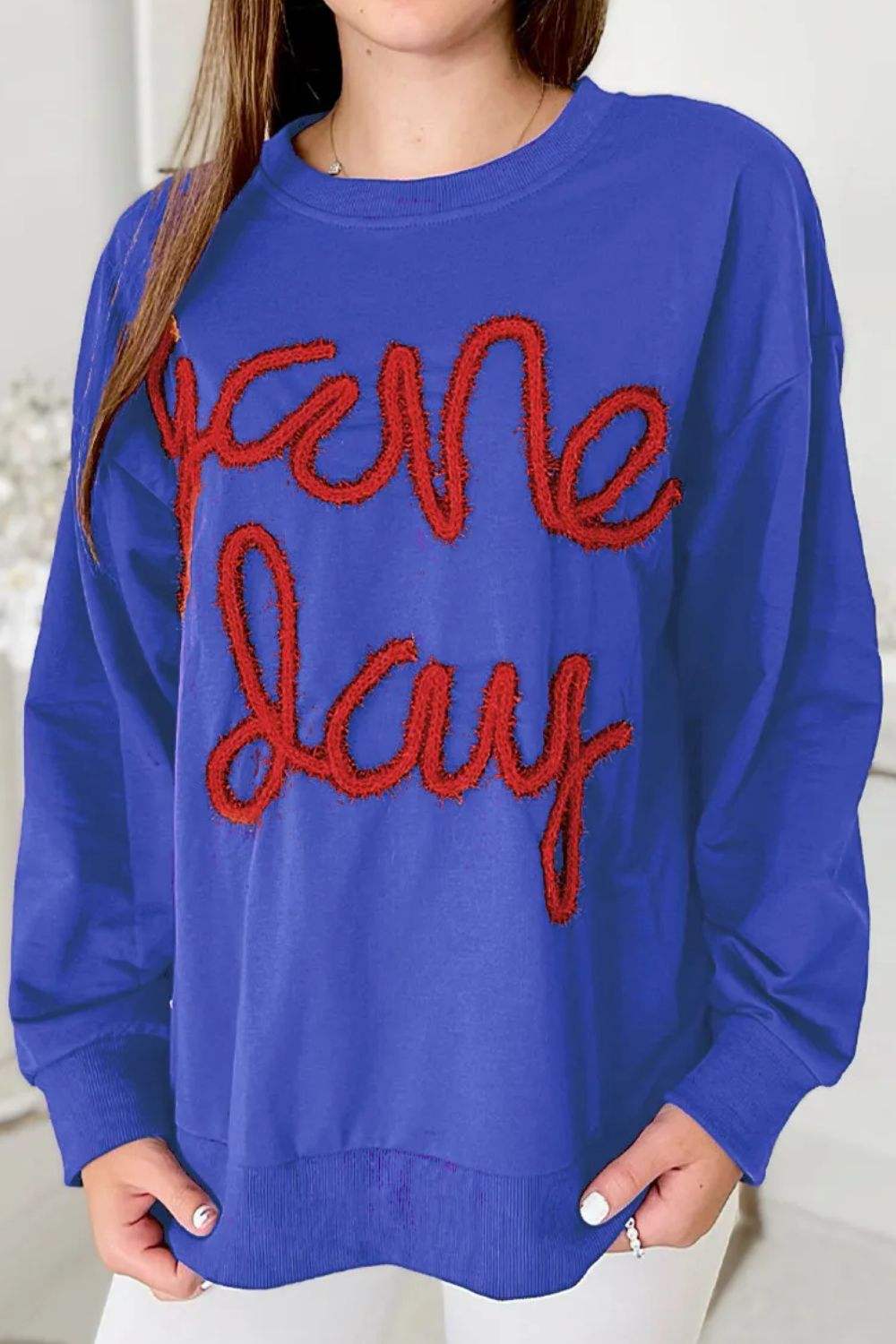 Round Neck Long Sleeve Sweatshirt - Trendsi - Flyclothing LLC